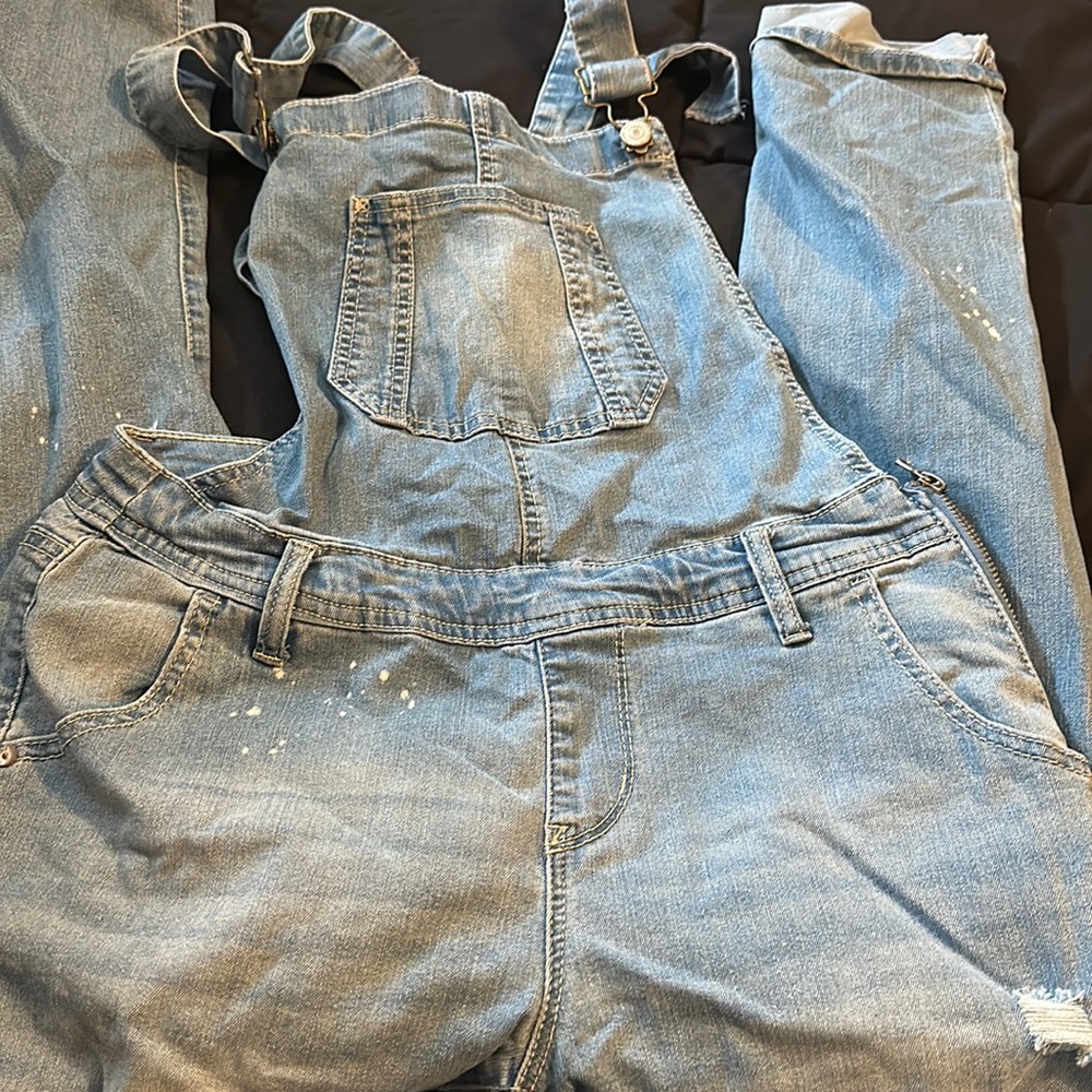 Distressed overalls